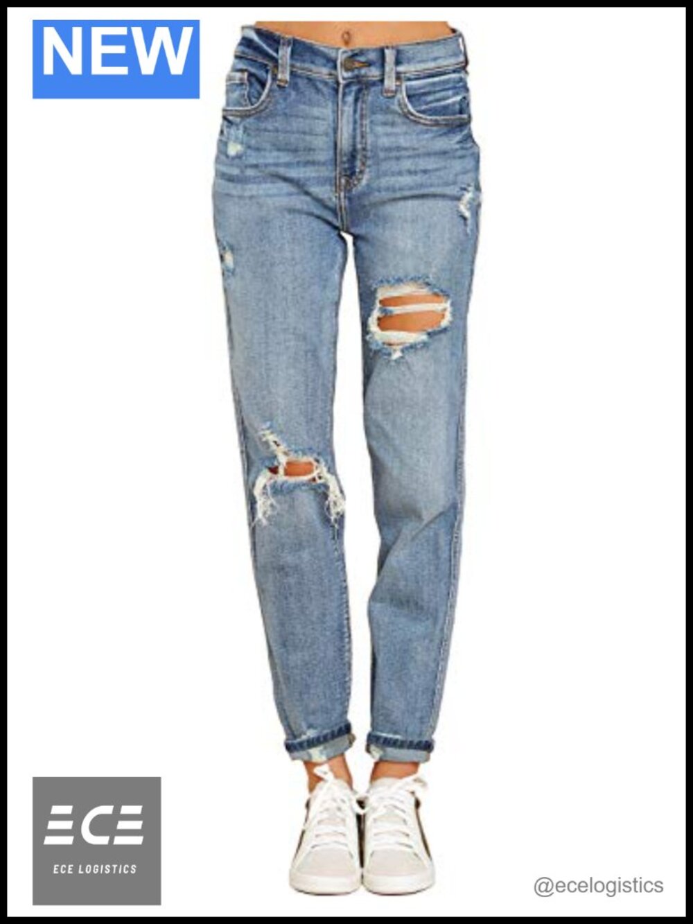Boyfriend Jeans High Waisted Ripped Distressed Slim Stretch Denim